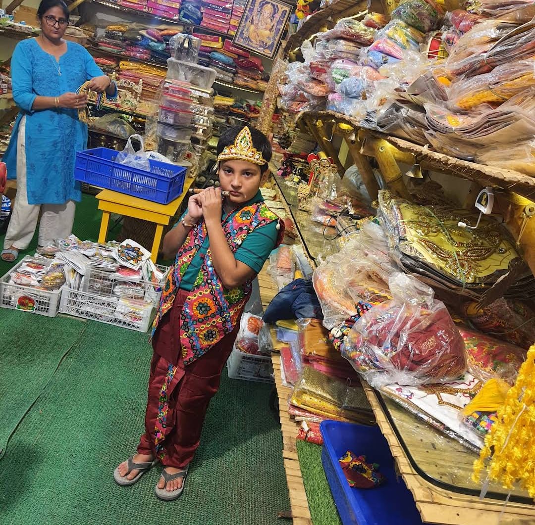 Krishna costume and festive items at the shop